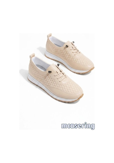 Mcaserıng Lüx Ortopedik Kaymaz Tabanlı Günlük Spor Kadın Babet Sneaker Ayakkabı Bej-petek