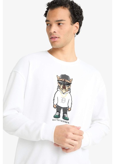 Defacto Boxy Fit Bisiklet Yaka Baskılı Sweatshirt E9331ax25auwt34 Beyaz
