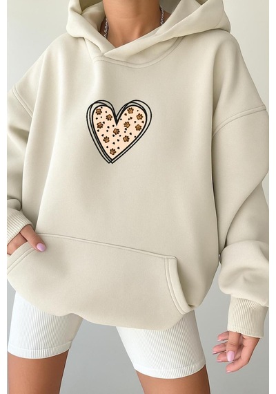 Benroma 3 İplik Penye Kalp Unisex Kapüşonlu Sweat Çok Renkli
