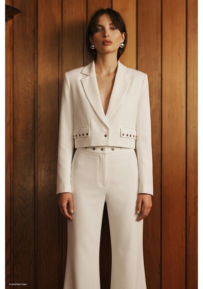 Sateen Sally Uzun Kol Crop Ceket Ekru Çok Renkli