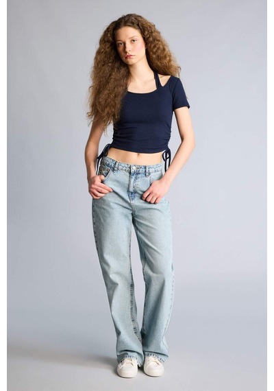 Defacto Fıtted Halter Yaka Kısa Kollu Tişört G7955ax26hsnv147 Lacivert-nv147
