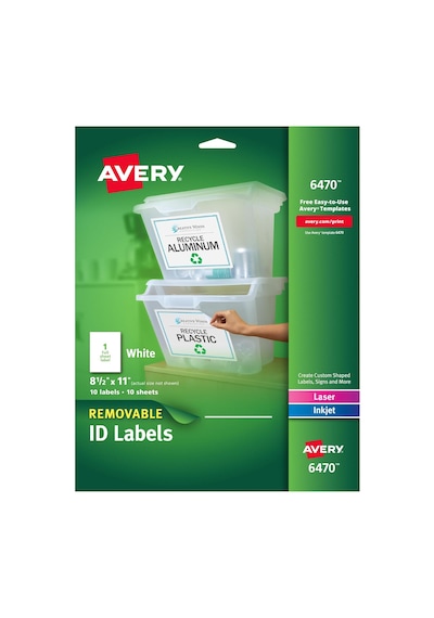 Avery Beyaz Çıkarılabilir Çok Amaçlı Etiketler, 20 X 25 Cm, Beyaz, 10'lu Paket 06470 Diğer