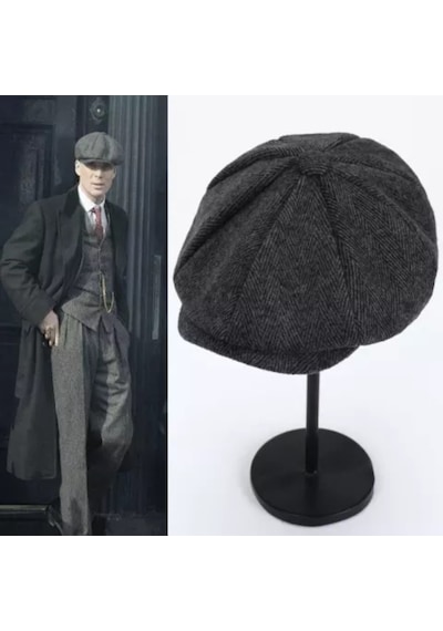 Eleven Markets Kışlık 8 Parca Kaşmir Düz Renk Peaky Blinders Model Erkek Kasket London Şapka Füme Çizgili Füme