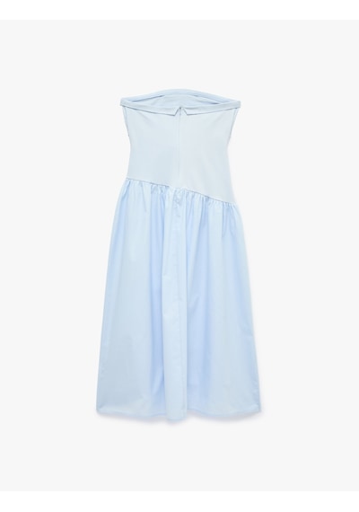 Koton Koton X Sibil Çetinkaya - Drape Detaylı Straplez Midi Elbise Mavi 6sak80121uk