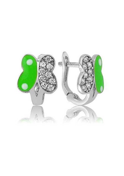 Gümüş Yeşil Çocuk Küpe 76148350