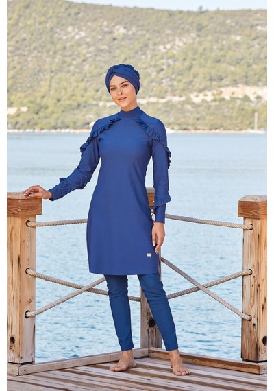 Adasea Arıcı Store Adesa 4104 Likralı Fırfırlı Model Açık Lacivert Tesettür Mayo
