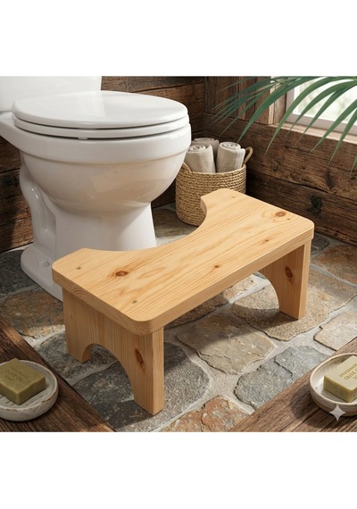 .premium Masif Çam Klozet Taburesi - 17cm İdeal Sağlık Boyu - %100 Doğal Ahşap Kurulu Teslimat Bej