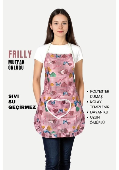 Frilly İkili Paket Mutfak Önlüğü Sıvı Geçirmez Su Geçirmez Mutfak Önlüğü Elma&happy Day