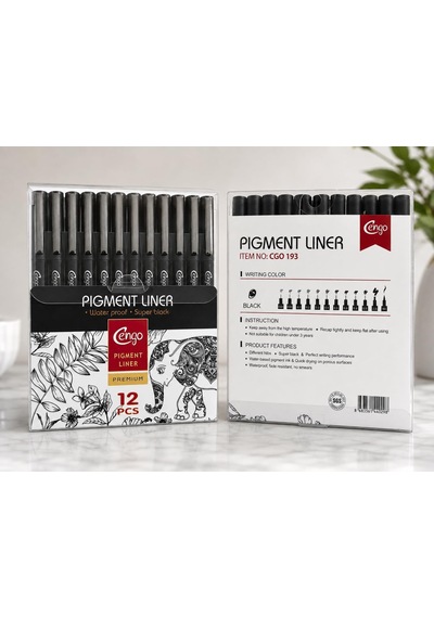 Ayrex 12'li Pigment Liner Teknik Çizim Kalemi Seti Eskiz, Mimari Çizim Ve İllüstrasyon Seti, Suya Dayanıklı Si Genel