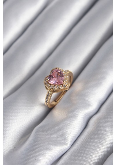 Pirinç Gold Renk Pembe Zirkon Taşlı Charm Kalp Model Kadın Yüzük Tj-byk2951 Altın - Çok Renkli