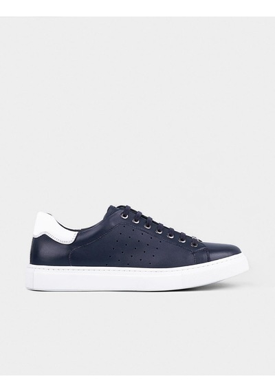 Cabani Sneaker Hakiki Deri Lacivert Bağcıklı Erkek Spor Ayakkabı - 41