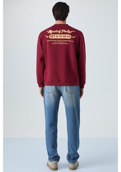 Grımelange SINNER Erkek Yumuşacık Kumaşlı Bordo Sweatshirt