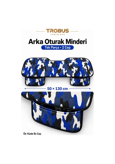 Trobus Chevrolet Captiva 2011-2014 Sıvı Geçirmez Kamuflaj 3'lü Cepli Oturak Minderi Mavi