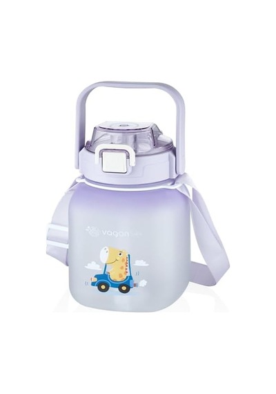 Premium Tritan Plastic Bottle Çocuk Matarası 1100 Ml Askılı-pipetli/pipetsiz Kullanım Mor Diğer
