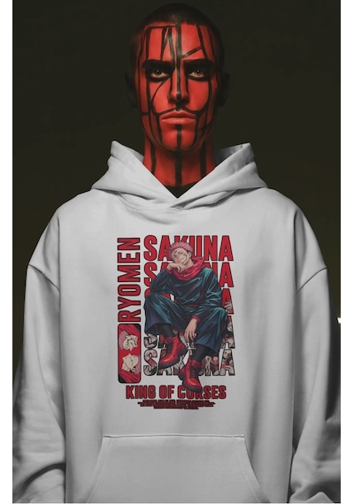 Sevbano Ryomen Sukuna Jujutsu Kaisen Anime Ön Baskılı Unisex Oversize Pre beyaz