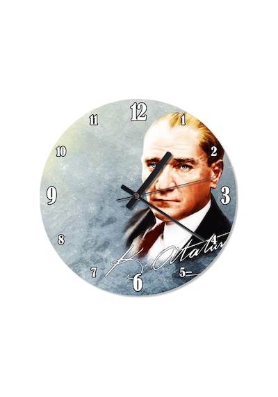 Mavi Zeminde Atatürk Imza Özel Tasarım Duvar Saati (408136471) Çok Renkli