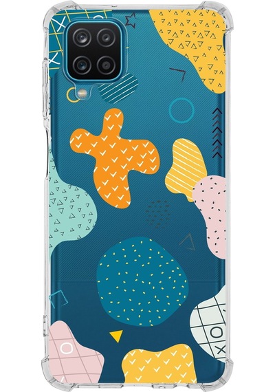 Samsung Galaxy A12 Uyumlu Köşe Korumalı Antişok Kapak Geometrik Şekiller Tasarımlı Şeffaf Kılıf