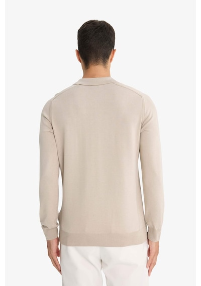 Defacto Standart Fit Normal Kesim Fermuarlı Polo Yaka Triko Kazak D0621AX24AU Bej