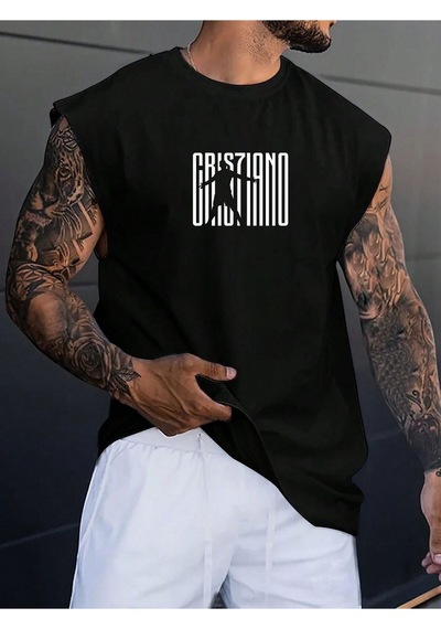 Futbol Karakter Baskılı Oversize Unisex Kolsuz Tişört SIYAH