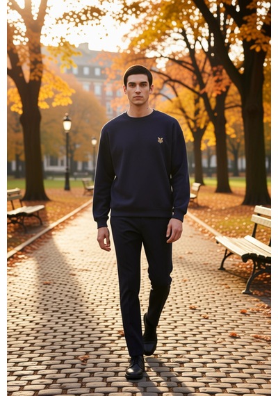Benerly Erkek Bisiklet Yaka Standart Kol Oversize Waffle Dokuma Sweatshir Lacivert