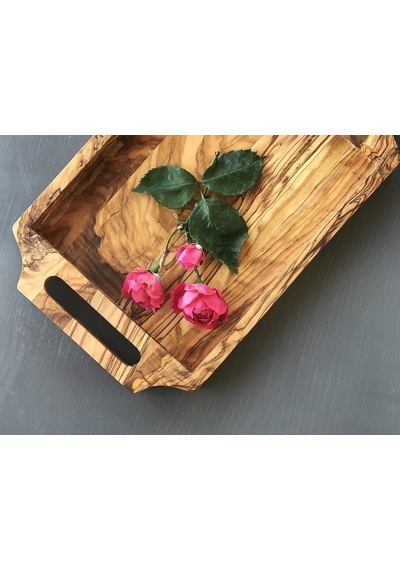 Zeytin Ağacı Ahşap Kulplu Çay Tepsisi Küçük