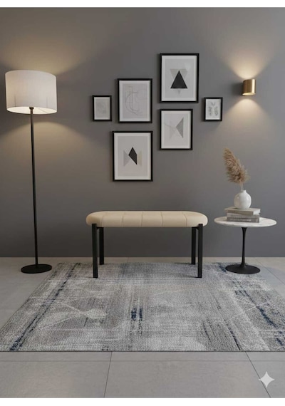 Özcan Metal 90 Cm Metal Ayaklı Puf Bench Antre Salon Mutfak Yatak Odası Balkon Puf Bej