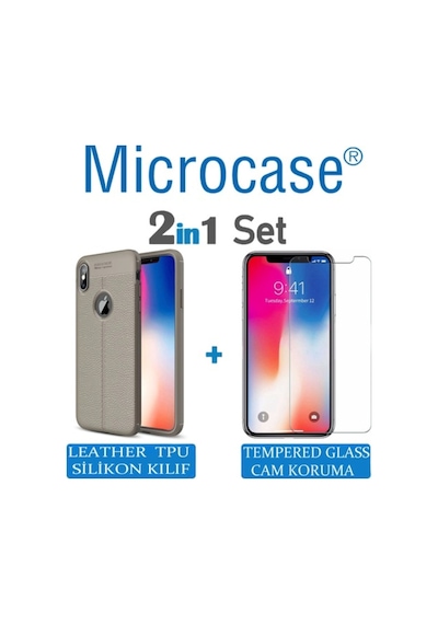 Microcase Apple Uyumlu iPhone Xs Max Leather Tpu Silikon Kilif + Ekran Koruma 295881054 - Seçenek / Renk-Ekran Koruma-Siyah-Tempered Glass Istiyorum