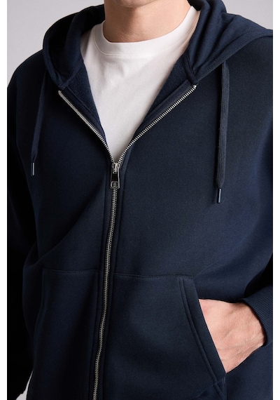 Defacto Relax Fit Kapüşonlu İçi Yumuşak Tüylü Kanguru Cepli Fermuarlı Sweatshirt D7599ax26aunv64 Lacivert-nv64
