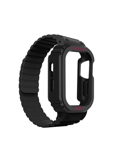 Apple Watch 7 45mm Uyumlu Kasa Koruyuculu Silikon Kordon Krd-142 - Midnight Blue - T39203