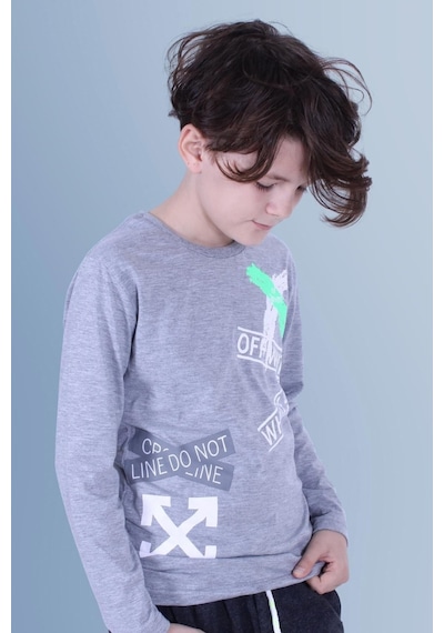 Panios Kids X Baskılı Uzun Kollu Erkek Çocuk Gri Sweatshirt Gri