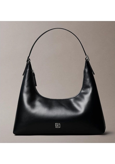 Calvin Klein Emblem Leather Shoulder Bag-9989 Black