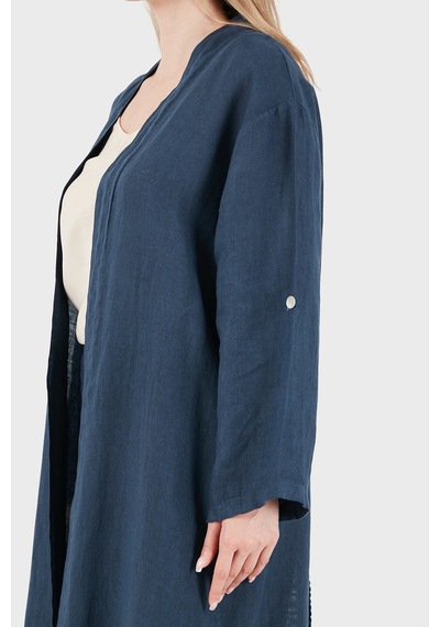 Via Dante % 100 Keten Dantel Ve Brode İşleme Detaylı Kimono Bayan Kimono 7183821 Lacivert