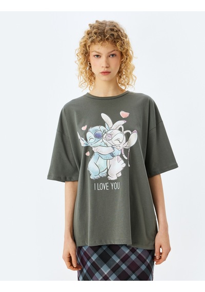 Koton Disney Lisanslı Stitch Baskılı Kısa Kollu Tişört Gri 5sal10413ık Gri