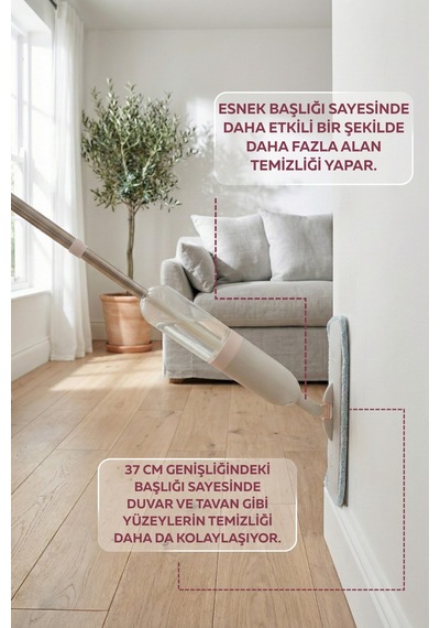 Sprey Mop 400 Ml Su Hazneli - Yıkanabilir Mikrofiber Bezli Pratik Yer Temizleme Seti
