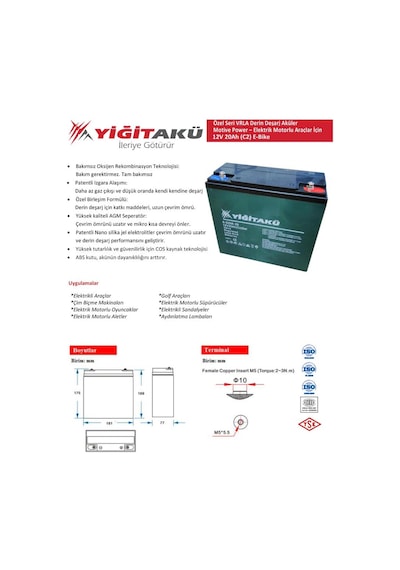12 v 24 22ah-amper Ah Yiğit Akü. 6dzm20 Jel 12v 20ah-24 Ah 2022 22 Amper