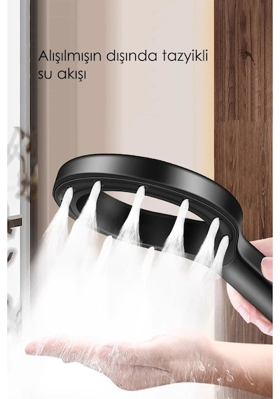 Kustar Super Sonic Su Tasarruflu Siyah Turbo Jet Banyo Duş Başlığı El Duşu Siyah