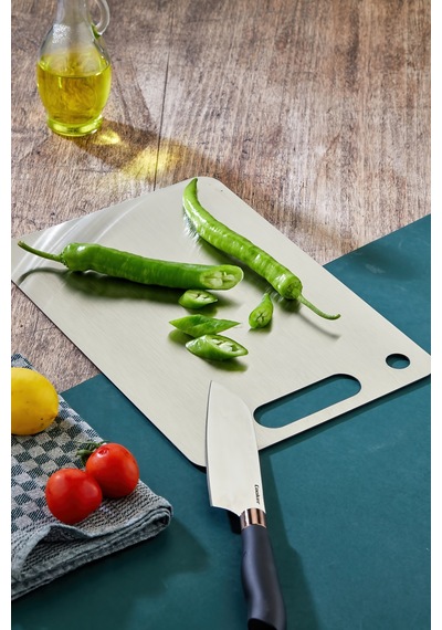 Cooker Paslanmaz Çelik Silikonlu Kesim Panosu 34x24 Cm Ckr3581 Gümüş