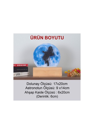 Led Işıklı Pleksi Dolunay Kişiselleştirilebilir Dekoratif Biblo Space Astronot Anahtar Askılığı Mavi - 737200937 Mavi