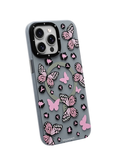 Apple Uyumlu iPhone 15 Pro Kılıf Magsafe Özellikli Kelebek Desenli Youngkit Shadow Dance Serisi Pembe