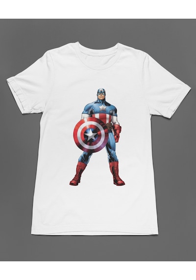 Bumeta Captain America Kaptan Amerika Marvel Unisex Tişört T-shirt Beyaz