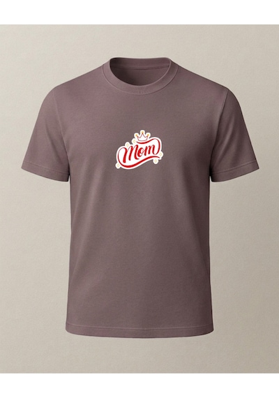 Mom Taçlı Baskılı T-shirt Kahverengi