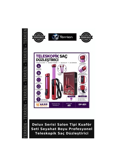 Delux Serisi Salon Tipi Kuaför Seti Seyahat Boyu Profesyonel Teleskopik Saç Düzleştirici