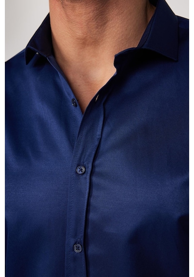 Tudors Modern Slim Fit Düz Saten Pamuklu Lacivert Erkek Gömlek-29475-lacivert Lacivert