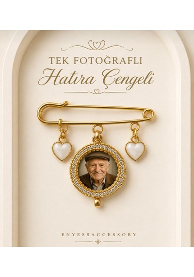 Kişiye Özel 1 Fotoğraflı Hatıra Çengeli - Anı Çengeli Gold