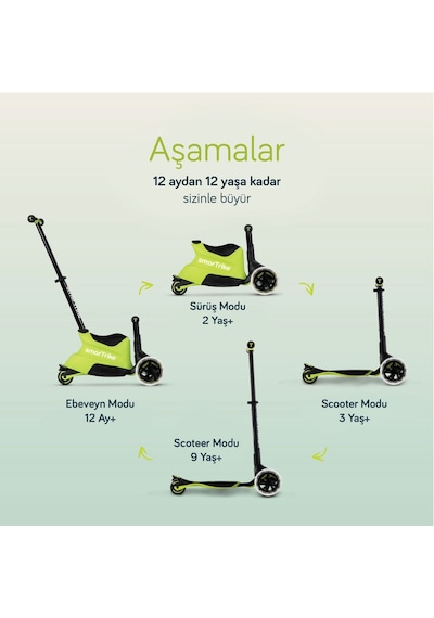 Smartrike Xtend Büyüyebilen Ride On Scooter Lime Çok Renkli