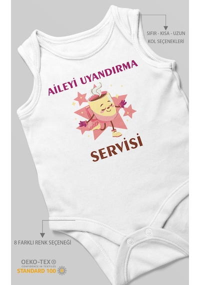 Aileyi Uyandırma Servisi Baskılı Bebek Zıbını Çıtçıtlı Body %100 Pamuk Sıfır Kol Beyaz