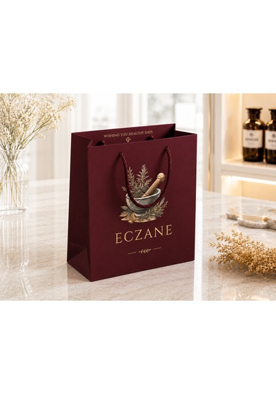 Eczane Karton Çanta Körüklü Premium Asil Bordo 14x8x20 Cm - 10 Adet