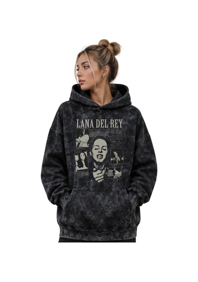 Sevbano Lana Del Rey Şarkıcı Baskılı Unisex Oversize Premium Yıkamalı Hoo Siyah