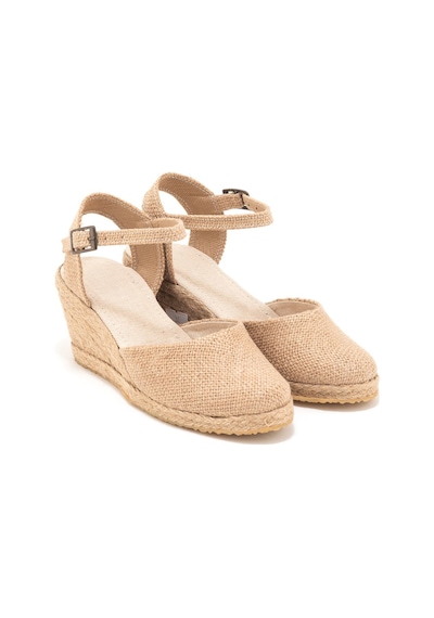 Star Tombis Gerçek Elişi Topuğu Açık Bilekten Bantlı Dolgu Topuk Keten Hasır Espadril Handmade Hasır