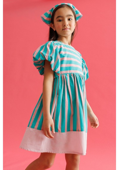 Le Mabelle Mint Çizgili Kız Çocuk Poplin Elbise - Juno Mint